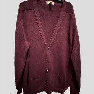 L.L.bean size XLT button down 100% lambswool burgundy sweater made in England